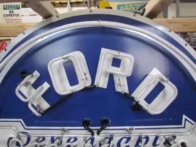 New Double-sided Porcelain Neon Ford Trucks Parts Dependable Service Sign 52 IN W x 46 IN H 