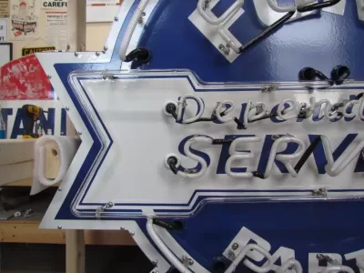 New Double-sided Porcelain Neon Ford Trucks Parts Dependable Service Sign 52 IN W x 46 IN H 