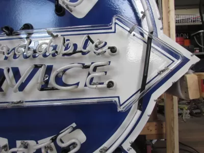 New Double-sided Porcelain Neon Ford Trucks Parts Dependable Service Sign 52 IN W x 46 IN H 