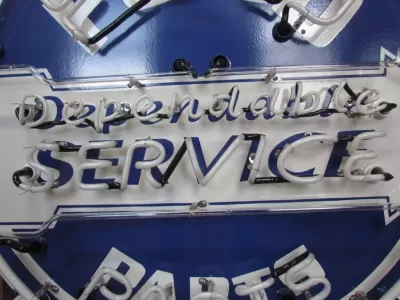 New Double-sided Porcelain Neon Ford Trucks Parts Dependable Service Sign 52 IN W x 46 IN H 