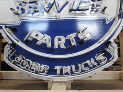 New Double-sided Porcelain Neon Ford Trucks Parts Dependable Service Sign 52 IN W x 46 IN H 