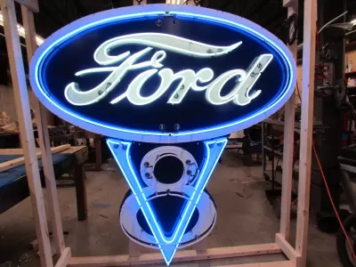 New Ford V8 Porcelain Neon Sign with Animation 76 IN W x 78 IN H