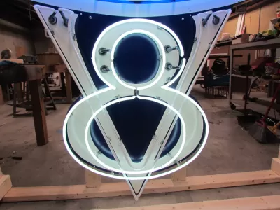 New Ford V8 Porcelain Neon Sign with Animation 76 IN W x 78 IN H