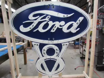 New Ford V8 Porcelain Neon Sign with Animation 76 IN W x 78 IN H