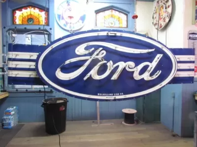 New Double-Sided Ford Oval with Wings Porcelain Neon Sign - 8 FT W x 36"H