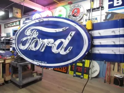 New Double-Sided Ford Oval with Wings Porcelain Neon Sign - 8 FT W x 36"H