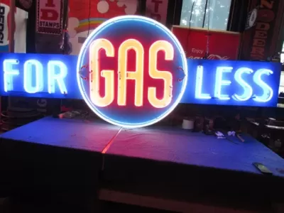 New GAS FOR LESS Animated Painted Neon Sign 12 Ft W x 4 Ft H