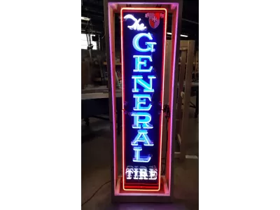Original General Tires Porcelain Sign with Neon 16 IN W x 72 IN H 