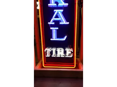 Original General Tires Porcelain Sign with Neon 16 IN W x 72 IN H 