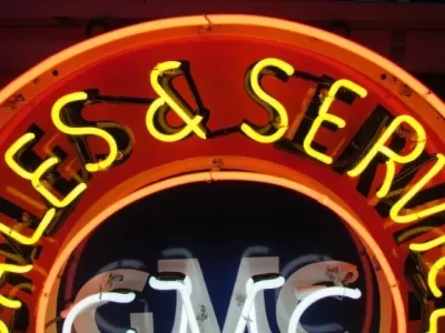 New GMC Sales & Service Trucks Porcelain Neon Sign 72" Diameter