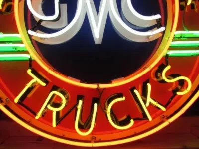 New GMC Sales & Service Trucks Porcelain Neon Sign 72" Diameter