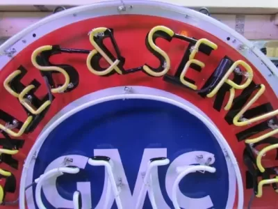 New GMC Sales & Service Trucks Porcelain Neon Sign 72" Diameter