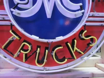 New GMC Sales & Service Trucks Porcelain Neon Sign 72" Diameter