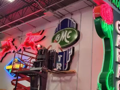 New GMC Trucks Porcelain Neon Sign 78 IN W x 15 FT 4 IN H