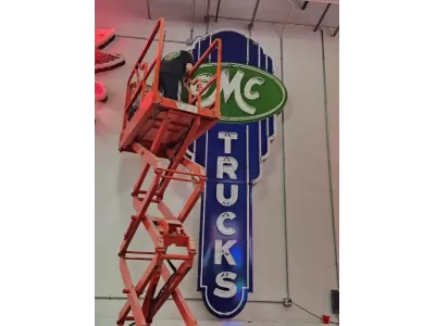 New GMC Trucks Porcelain Neon Sign 78 IN W x 15 FT 4 IN H