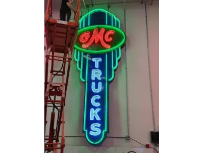 New GMC Trucks Porcelain Neon Sign 78 IN W x 15 FT 4 IN H