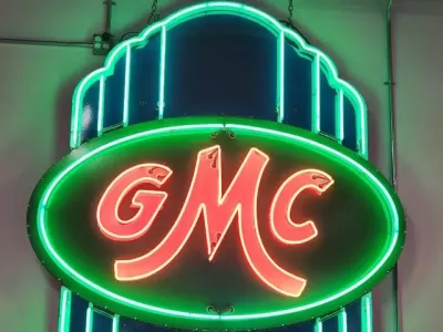 New GMC Trucks Porcelain Neon Sign 78 IN W x 15 FT 4 IN H