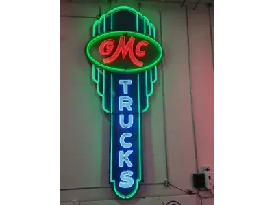 New GMC Trucks Porcelain Neon Sign 78 IN W x 15 FT 4 IN H