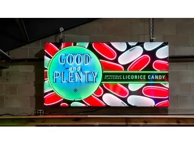 New Good and Plenty Candy Box Painted Neon Sign 78 IN W x 40 IN H