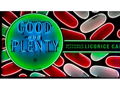 New Good and Plenty Candy Box Painted Neon Sign 78 IN W x 40 IN H