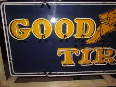 Original Goodyear Horizontal Porcelain Neon Sign 8 FT W x 34"H