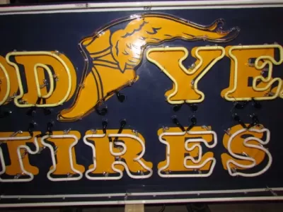 Original Goodyear Horizontal Porcelain Neon Sign 8 FT W x 34"H