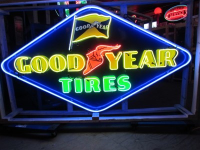 Original Goodyear Tires Porcelain Neon Sign 96 IN W x 52 IN H