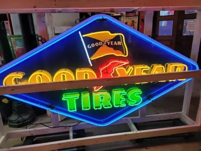 Original Goodyear Tires Porcelain Neon Sign 54 IN W x 34 IN H