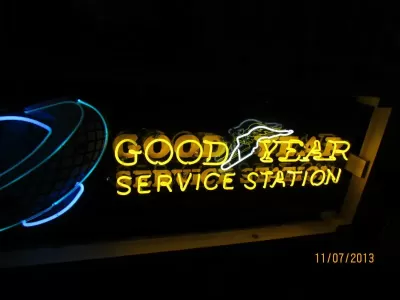 Original Goodyear Service Station Horizontal Porcelain Neon Sign 72"W x 24"H