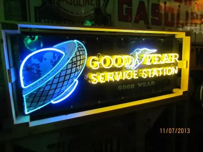 Original Goodyear Service Station Horizontal Porcelain Neon Sign 72"W x 24"H