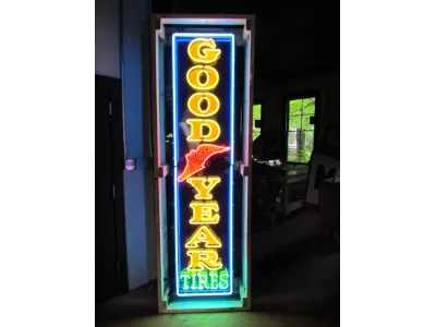 Original Goodyear Vertical Porcelain Sign with Neon 16"W x 94"H