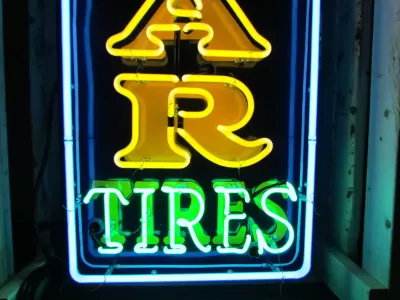 Original Goodyear Vertical Porcelain Sign with Neon 16"W x 94"H