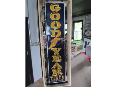 Original Goodyear Vertical Porcelain Sign with Neon 16"W x 94"H