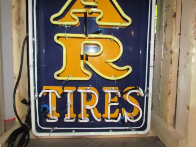 Original Goodyear Vertical Porcelain Sign with Neon 16"W x 94"H