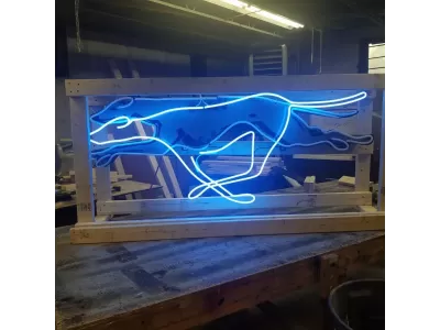 New Greyhound Porcelain Neon Sign with Animated Neon 65"W x 18"H 