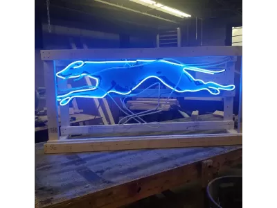New Greyhound Porcelain Neon Sign with Animated Neon 65"W x 18"H 