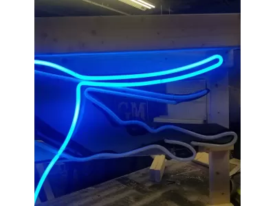 New Greyhound Porcelain Neon Sign with Animated Neon 65"W x 18"H 