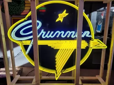 New Grumman Porcelain Neon Sign 60" Diameter