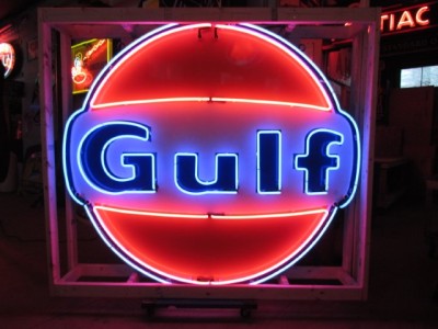 Original Gulf Porcelain Animated Neon Sign 72" Diameter