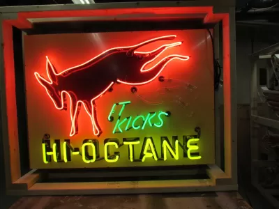 New Hafner's It Kicks Hi Octane Animated Porcelain Neon Sign 46"W x 33"H