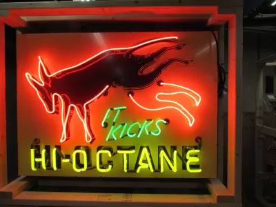 New Hafner's It Kicks Hi Octane Animated Porcelain Neon Sign 46"W x 33"H