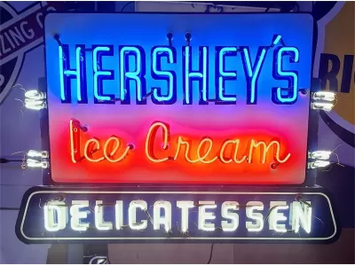 Original Hershey's Ice Cream / Delicatessen Double-Sided Sign w/Neon 60 IN W x 40 IN H