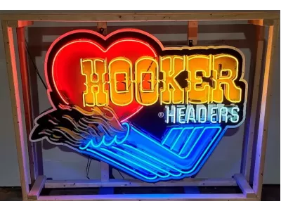 New Hooker Headers Animated Porcelain Neon Sign 60"W x 48"H