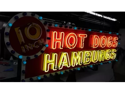 New "10 Inch Hotdogs / Hamburgs" Animated Painted Neon Sign 10 FT W x 42"H
