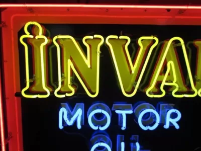 New Invader Motor Oils Porcelain Neon Sign 58"W x 34"H