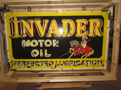 New Invader Motor Oils Porcelain Neon Sign 58"W x 34"H
