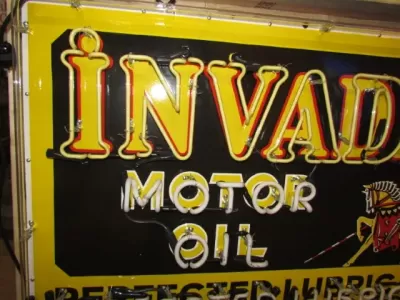 New Invader Motor Oils Porcelain Neon Sign 58"W x 34"H