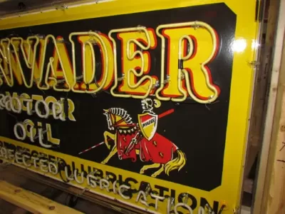 New Invader Motor Oils Porcelain Neon Sign 58"W x 34"H