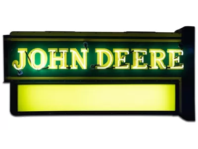 Original Professionally Restored Double-Sided John Deere Dealership Sign / 76 IN W x 32 IN H