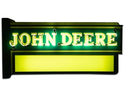 Original Professionally Restored Double-Sided John Deere Dealership Sign / 76 IN W x 32 IN H